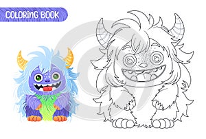 Coloring book for kids. Cute funny monster.