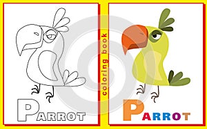 Coloring Book for Kids with letters and words. Litter P. Parrot.