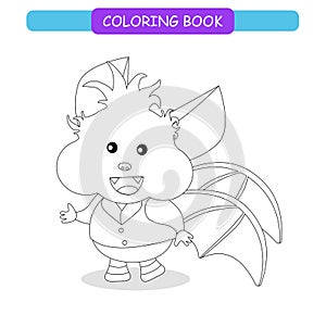 Coloring book for kids - rat smiling. Black and white cute cartoon unicorns.