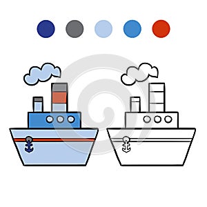 Coloring book for kids, Steamship
