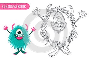 Coloring book for kids. Cute funny monster.