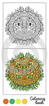 Coloring book lion page game.Color images and outline black.Child and adults antistress