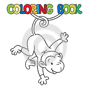 Coloring book of litle funny monkey on lian