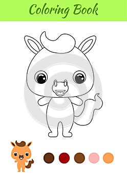 Coloring book little baby horse. Coloring page for kids. Educational activity for preschool years kids and toddlers with cute