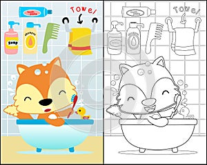 Cartoon fox in the bathroom
