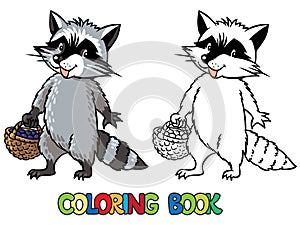 Coloring book of little funny raccoon