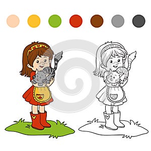 Coloring book (little girl with cute cat)