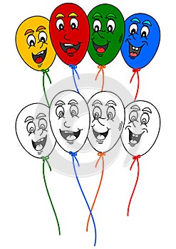 Coloring book for little kids with colorful balloons merry