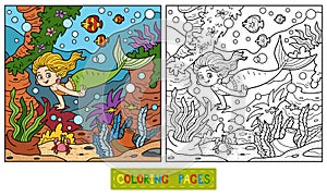 Coloring book: little mermaid and sea world