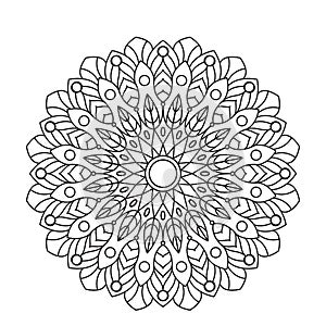 Coloring Book Mandala. Circle lace ornament, round ornamental pattern, black and white design