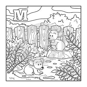 Coloring book (mice), colorless alphabet for children: letter M