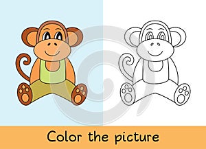 Coloring book. Monkey, macaque. Cartoon animall. Kids game. Color picture. Learning by playing. Task for children photo