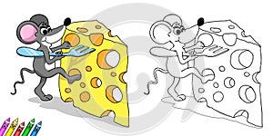Coloring book - mouse with cheese
