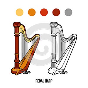 Coloring book: music instruments (pedal harp)
