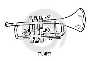 Coloring book: musical instruments (trumpet) photo