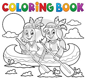 Coloring book Native Americans in boat photo