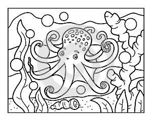 Coloring book, Octopus in the sea