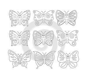 Coloring book page with 9cartoon butterfly. Vector illustration
