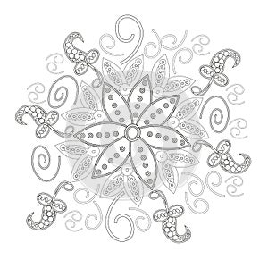 Coloring book page for adults line art creation, heart and flowers, relax and meditation