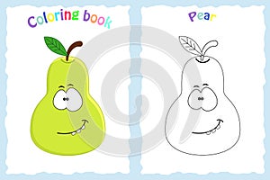 Coloring book page for children with colorful pear and sketch