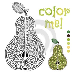 Coloring book page for children with outlines of pear