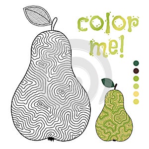 Coloring book page for children with outlines of pear