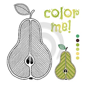 Coloring book page for children with outlines of pear