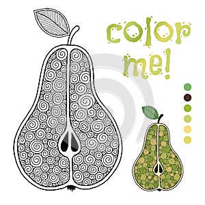 Coloring book page for children with outlines of pear