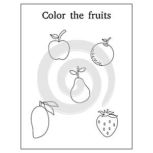 Coloring book page fruits