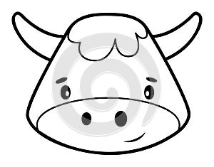 Coloring book or page for kids. Bull black and white outline illustration