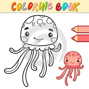 Coloring book or page for kids. jellyfish black and white vector