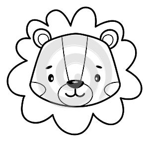Coloring book or page for kids. Lion black and white outline illustration