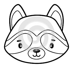 Coloring book or page for kids. Raccoon black and white outline illustration