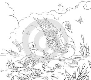 Famous fairy tale ugly duckling beautiful artistic illustration