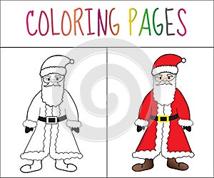 Coloring book page Santa Claus. Sketch and color version. Coloring for kids. Vector illustration