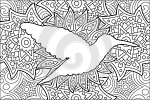 Coloring book page with silhouette of hummingbird