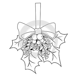 Coloring book page. Vector Christmas Holly berry