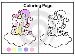 Coloring book pages Cute unicorn cartoon donut balloon girl kawaii vector animal horn horse fairytale illustration