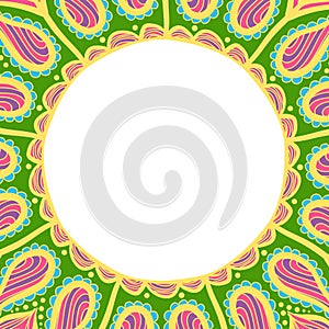 Coloring book pages for kids and adults. Hand drawn abstract design. Decorative Indian round lace ornate mandala. Frame or plate d