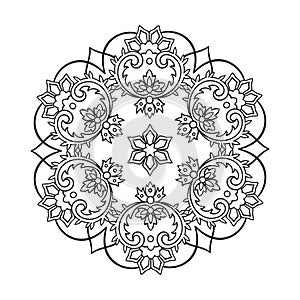 Coloring book pages for kids and adults. Hand drawn abstract snowflake