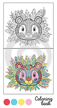 Coloring book panda page game.Color images and outline black.Child and adults antistress