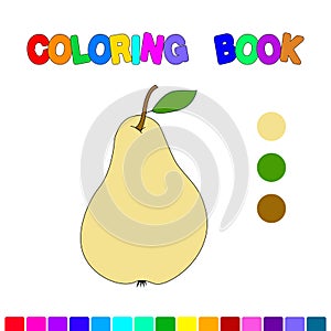 Coloring book with a pear. Yellow pear. Education and entertainment for preschool children