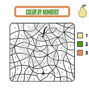 Coloring book with a pear. Yellow pear. Education and entertainment for preschool children.Coloring by numbers