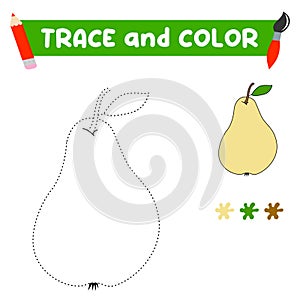 Coloring book with a pear. Yellow pear. Education and entertainment for preschool children.Trace and color it