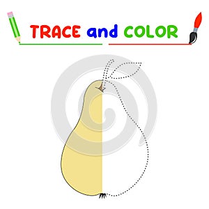 Coloring book with a pear. Yellow pear. Education and entertainment for preschool children.Trace and color it