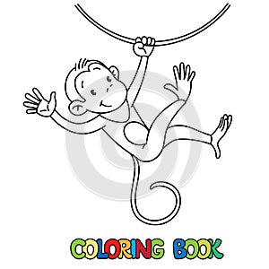 Coloring book of litle funny monkey on lian