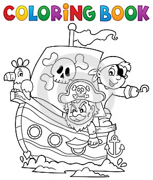 Coloring book pirate boat theme 1