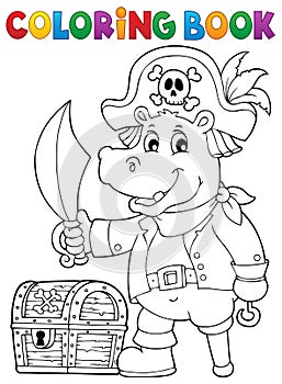 Coloring book pirate hippo image 1
