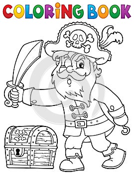 Coloring book pirate holding sabre 1