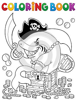 Coloring book pirate shark with treasure